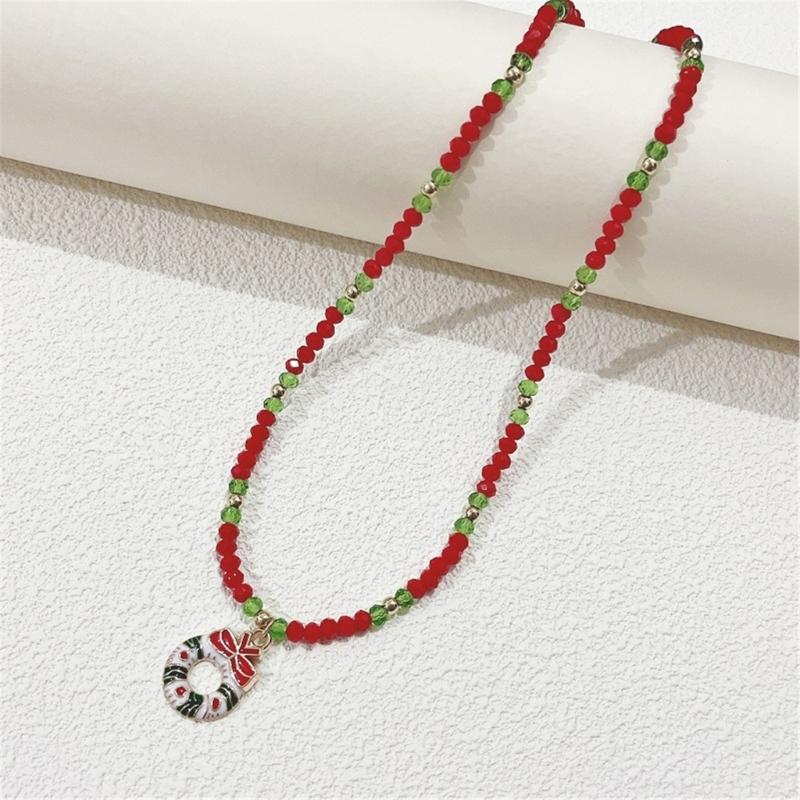 Fashion Cartoon Christmas Pendant Necklace Elegant Collar Necklace Choker Holiday Beaded Charm Neck Chain Party Jewelry