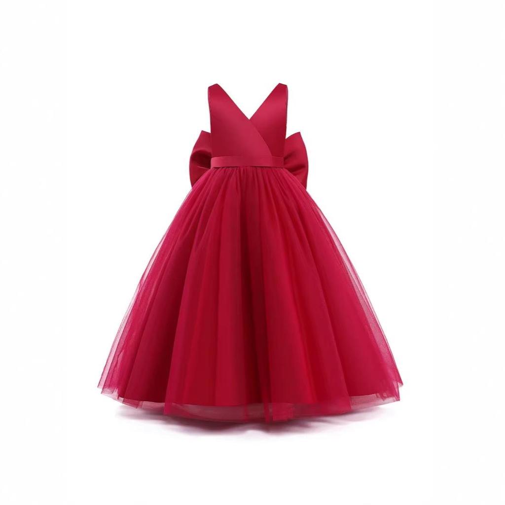 European & American Style Girls' Puffy Satin Mesh Sleeveless Gown for Weddings, Birthdays, & Performances - 2022 Collection