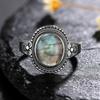 CopperRing for Women Oval Round Natural Labradorite Ring Gift Sun Shaped Retro Luxury Fine Jewelry