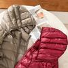 Women Plus Size Winter Down Coat Slim Fit Mid Length Hooded Windproof Warm Padded Long Sleeves Solid Color Zipper Closure