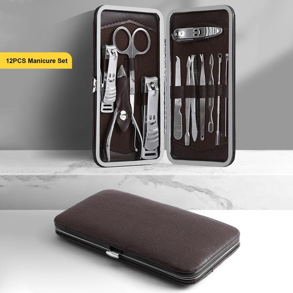 12-teiliges Maniküre-Set mit Etui, professionelles Pediküre-Set, Nagelknipser, Edelstahl, Salonpflege