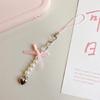 Fashion Bowknot Heart Bead Hanging Pendant Sweet Phone Strap Bag Decoration Portable Hanging Lanyard for Girls Women
