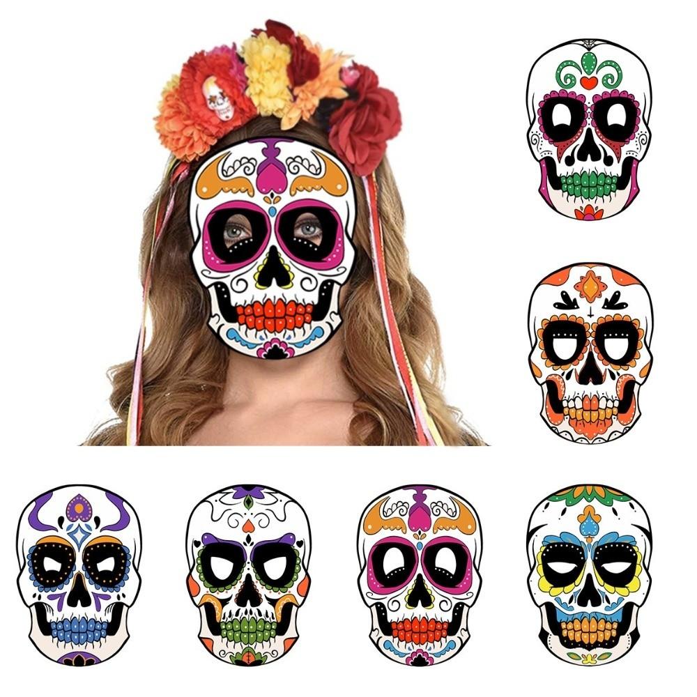 6 szt. Kolorowa Maska Czaszki na Halloween Pełna Twarz Meksykańska Maska Czaszki Nowa Maska na Twarz Czaszka Dzień Zmarłych