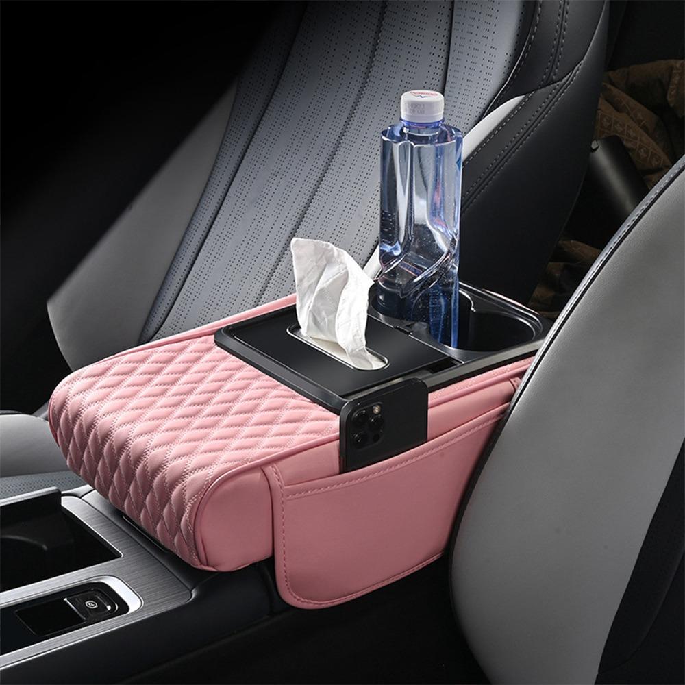PU Leather Center Console Armrest Cushion with Cup Holder Multifunctional Armrest Pad Height Increasing Car Organizer