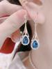 Korean Style Crystal Blue Heart Earrings for Women - Trendy, Elegant Hooks 2021