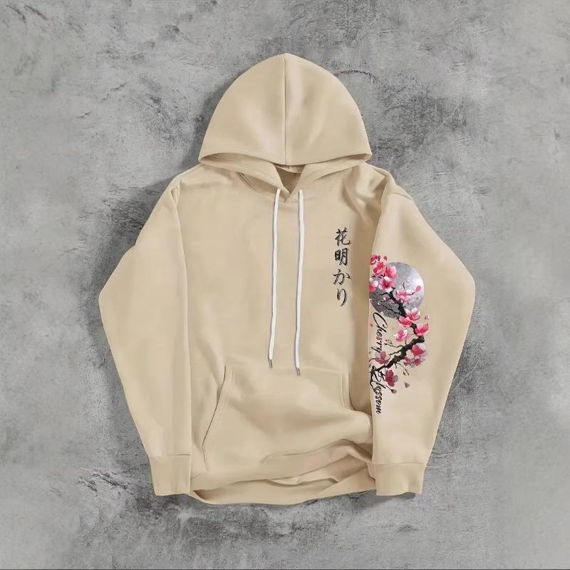 Men's Oversized Hoodie Cherry Blossom Moon Graphic Spring Autumn Casual Streetwear
