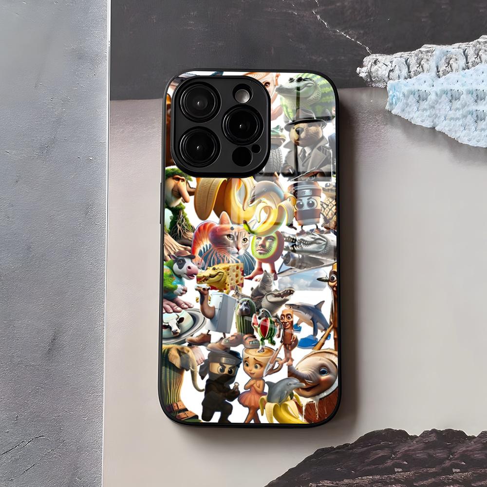 Animals Italian Brainrot Phone Case For IPhone 17 Air 16 E Pro Max 15 14 13 Mini 12 Pro 11 Max Plus Black Glass Cover