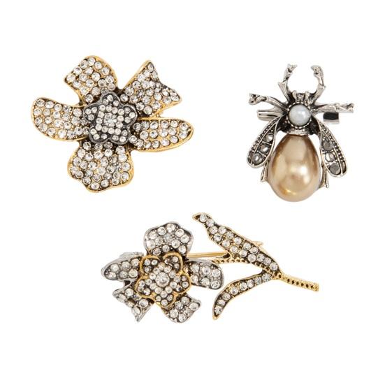 3Pcs/Set Women Brooch Bee Flower Design Brooch Pin with Sparkling