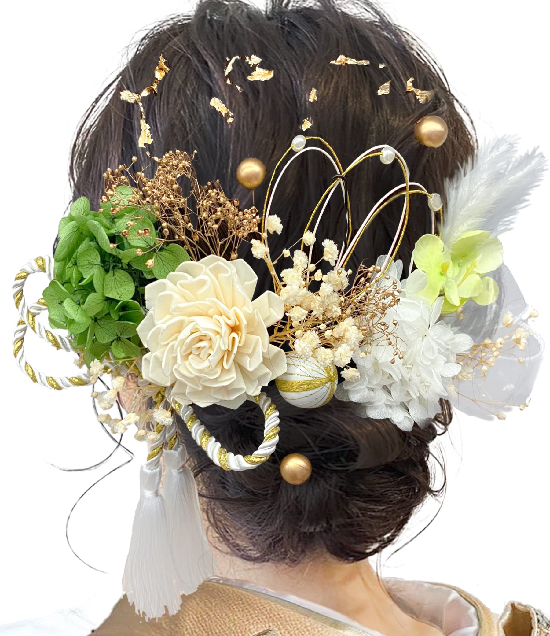 

JZOON Coming-of-Age Ceremony Hair Ornament, Hair Accessory, Hydrangea Tail Reed, Solar Rose, Antique Berry, Pearl Mizuhiki, Gold Leaf, Ribbon,