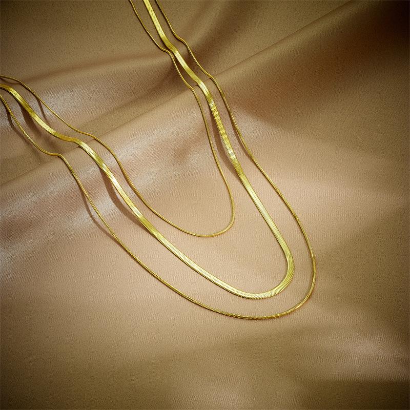 Gold Plated Triple Layer Herringbone Chain Necklace Fashion Jewelry for Women