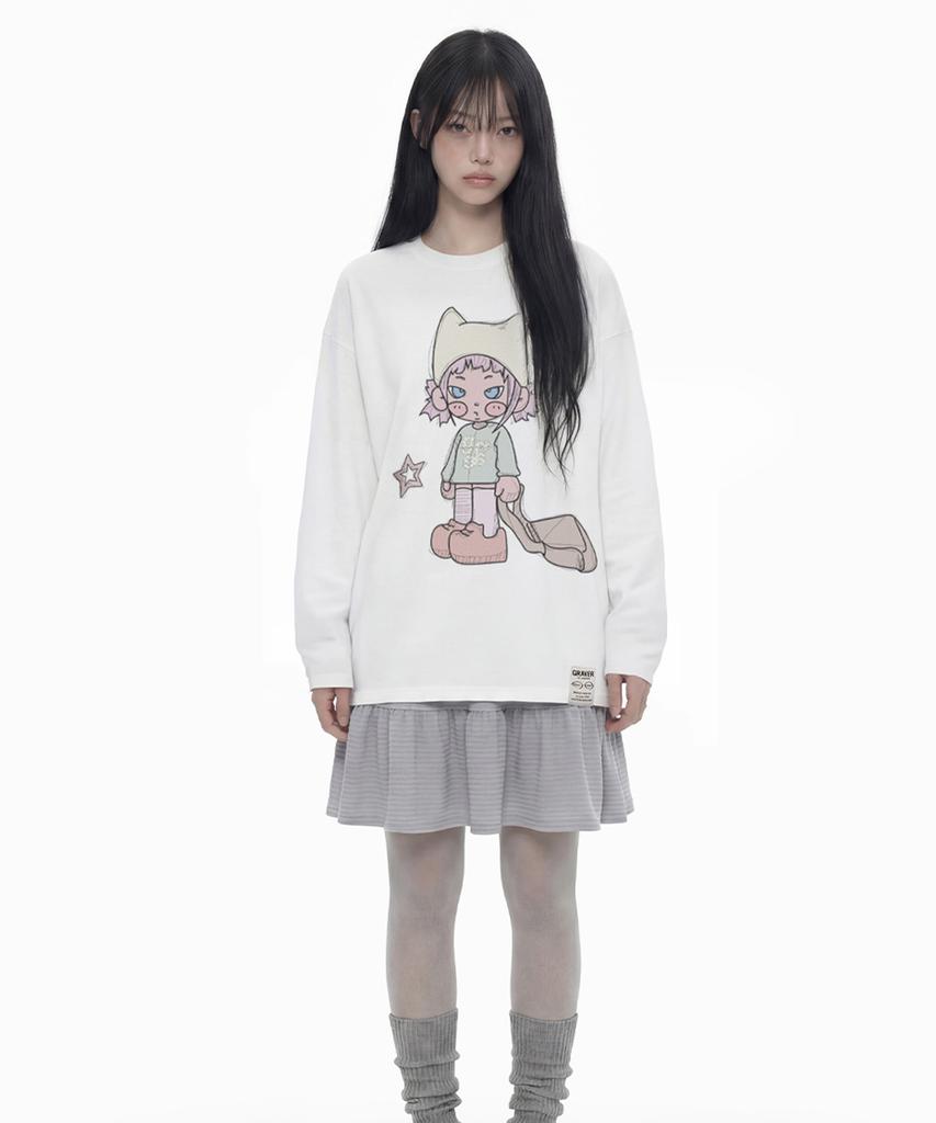 GRAVER [Unisex]Graegirl Long Sleeve T-Shirt_White