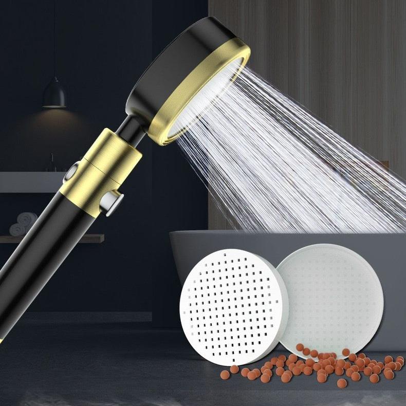 Aluminum Black and Gold Hand Shower Head with Boost Pressure Ion Water Purification Filter Universal Handheld Shower Head