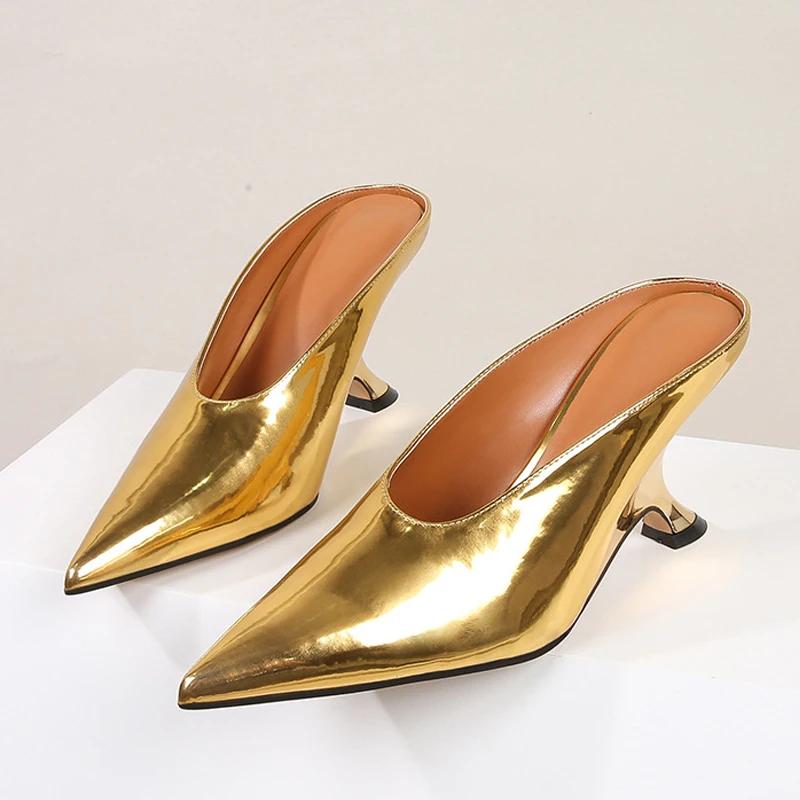 Pesstwei Mode Puntige Toe Wedge Slippers Pumps Lage Hoge Hakken Mules Schoenen Maat:35 42