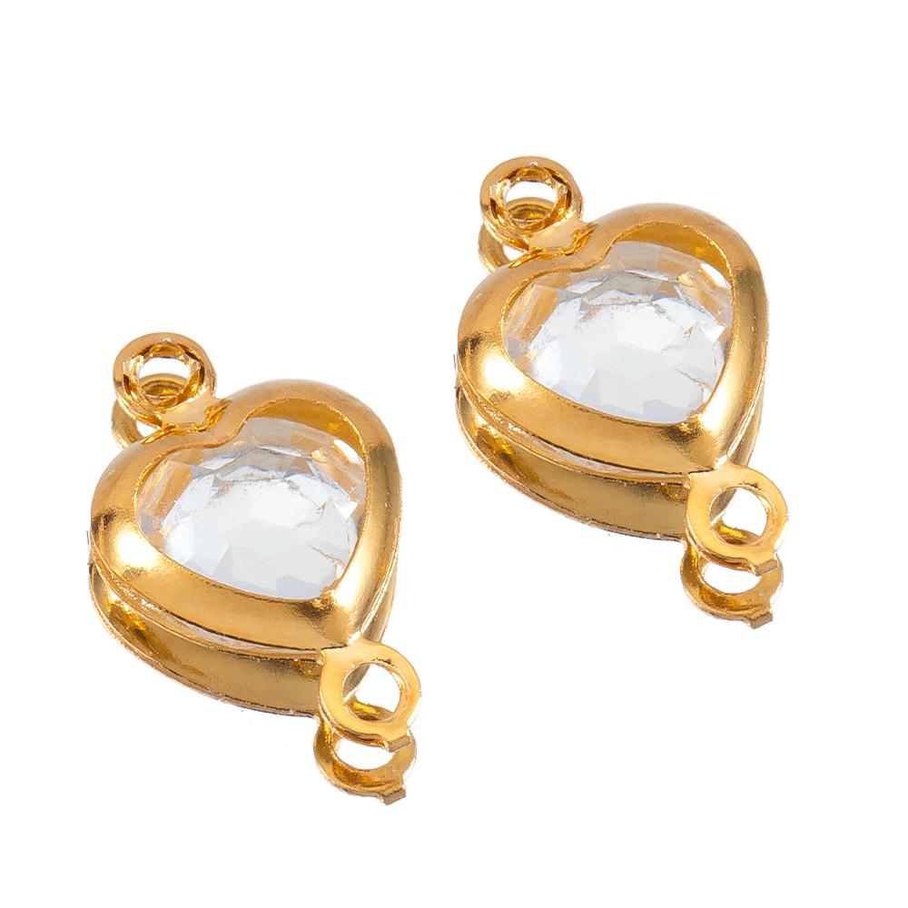 10pcs Glass Heart Pendants Base Stainless Steel Double Hole Colorful Crystal Charms Connector for DIY Necklace Jewelry Makings