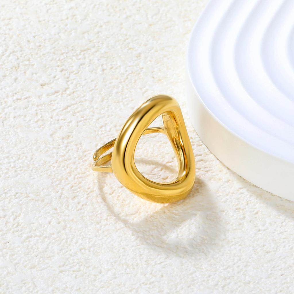 Stainless Steel Open Ring with Diamond Design - Women's European and American Fashion Jewelry