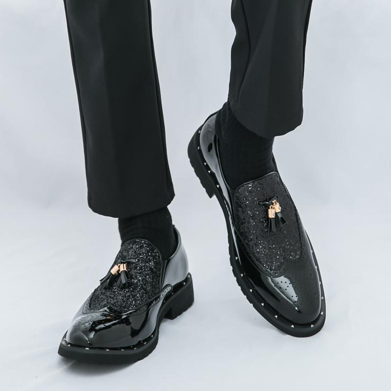 Fashion Luxury Business Formal Leather Shoes Gold Men's Casual Slip-On Oxford Fashion Pointed Office Shoes Patent Leather Tassel Shoes