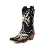 Fashion IPPEUM Cowboy Boots For Women Brown Ankel Block Heel Embroider Silver Pu Leather Plush Size 35-46 Western Cowgirl Shoes
