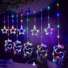 LED Star Moon Window Curtain Lights with USB Remote Control Christmas Five-Point Star Moon Snowflake String Lights