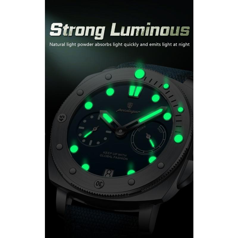 POEDAGAR High Quality Watches for Man Waterproof Luminous Date Exquisite Men Clock Nylon Leather Quartz Fashion Wristwatch