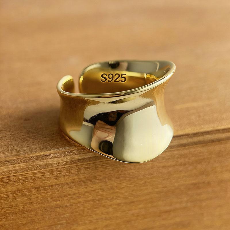 

BF CLUB 925 Sterling Rings for Women Simple Geometric Handmade Irregular Retro Gold Narrow Ring Allergy For Birthday Gift resizable