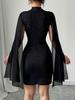 European & American Women's Ribbed Pearl Chiffon Cape Dress