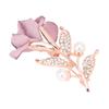 Brosche Rosenmuster Perle Strasslegierung Baumwolle Exquisite Retro Brosche Anstecknadel für Mantel Anzug Schal Helllila