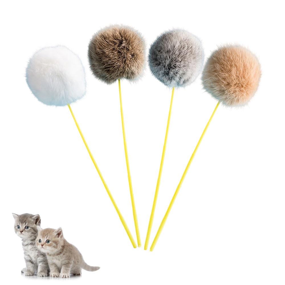 MHSKNHW Kočičí mávátka, 4 barvy, Sada 4 kusů, Nadýchané kuličky, Úleva od stresu, Úleva od cvičení, Tichá hračka pro kočky v interiéru, Hra o samotě, Nástroj pro kočičí hru
