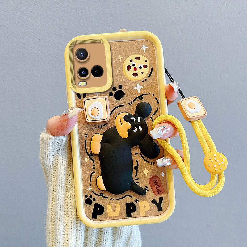 KEYSION Stoßfeste Hülle für VIVO Y21 Y21S Y33S Y33T mit Umhängeband, weiches Silikon, süße 3D-Cartoon-Puppe, Telefon-Rückseite für VIVO T1X