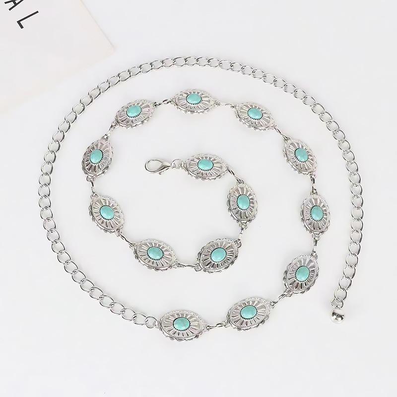 Bohemian Turquoise Retro Metal Waist Chain for Women’s Dresses