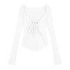 Spice Girl Sexy Foreign Style Fashion Drawstring Strap Square Neck Long Sleeve T-Shirt Autumn New Flared Sleeve Slim Skinny Top