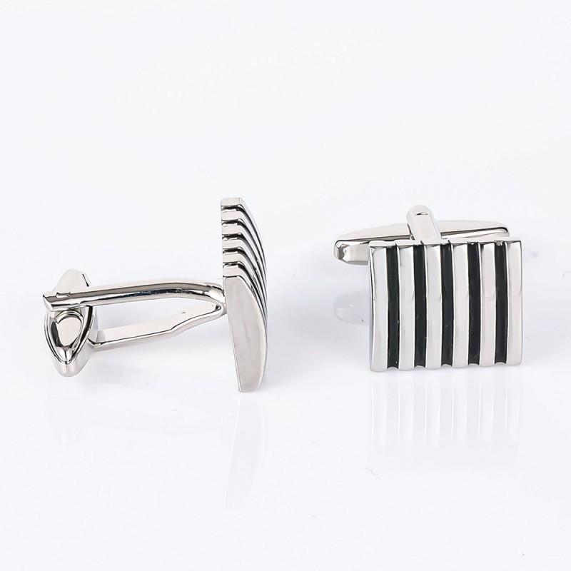 Curved Black Striped Metal Cufflinks Classic Business Men's French