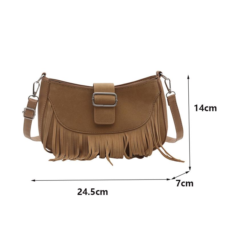Vintage Tassel Crossbody Bags For Women's Gift, Casual Adjusted Strap Fringe Shoulder Bag For Daily Used/Leisure Vacation