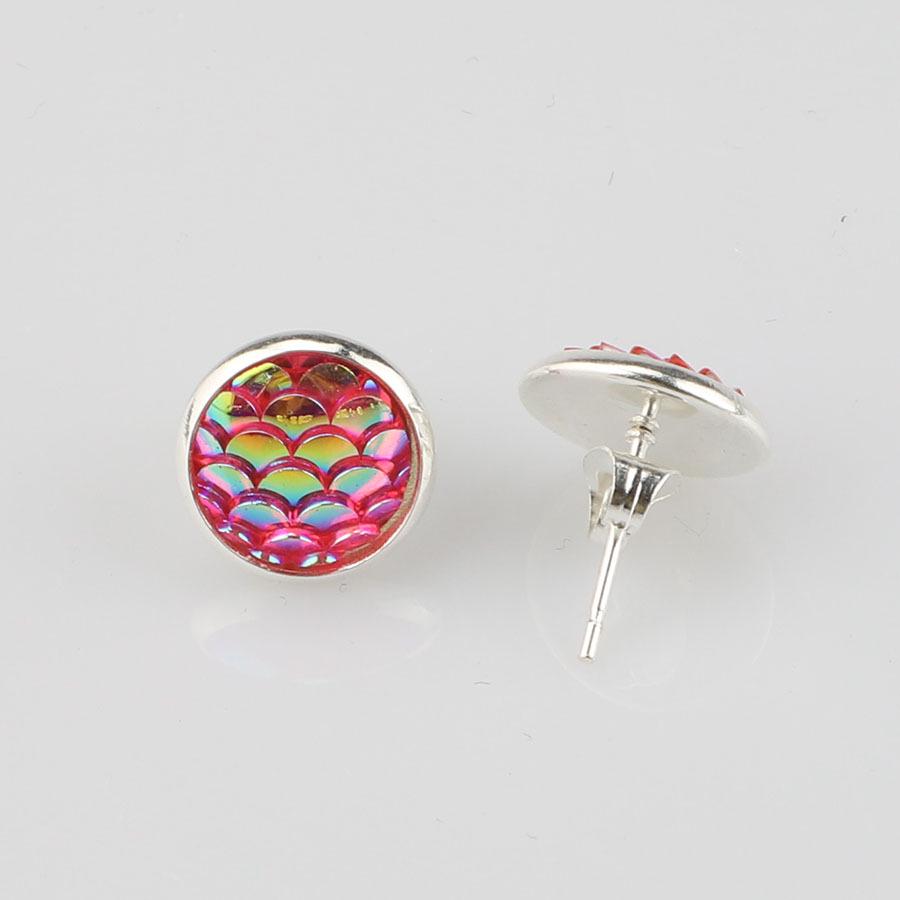 10mm Silver-Tone Steel Fish Scale Sequin Stud Earrings