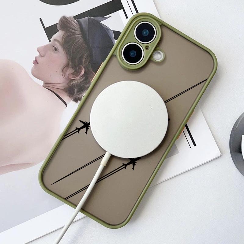 Aircraft Route Pattern Clear Matte for Magsafe Phone Case For iPhone 16 Pro Max 15 Pro 14 Plus 13 12 11 8 7 Lens Protection Shockproof Magnetic Cover
