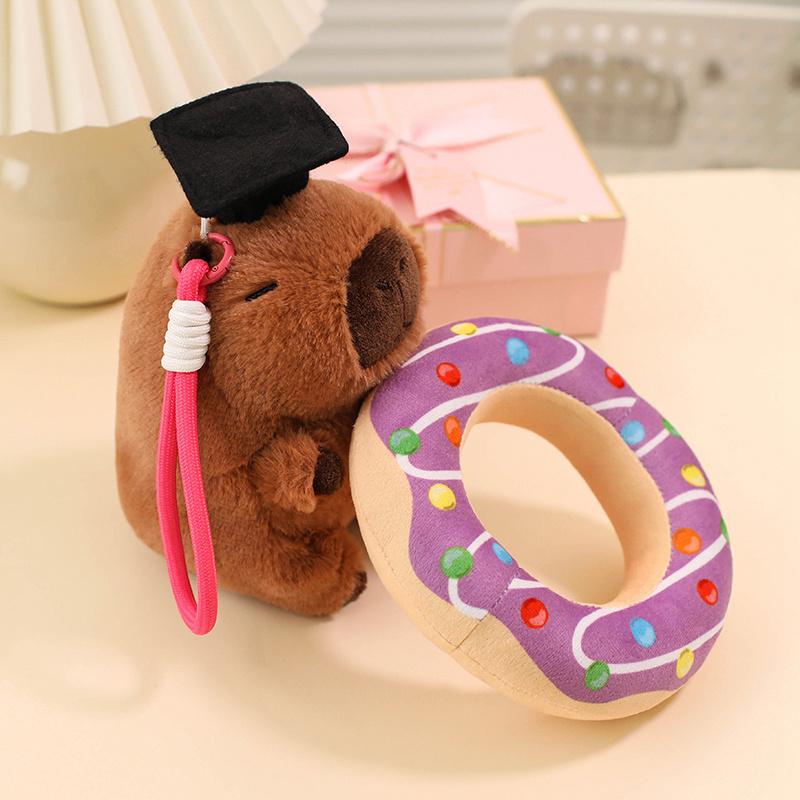 12cm Cartoon Spaß Abschlusskappe Capybara Plüschtier Anhänger Schwimmring Arzthut Frosch Capybara Plüschspielzeug Heimdekoration Geschenk für Kind