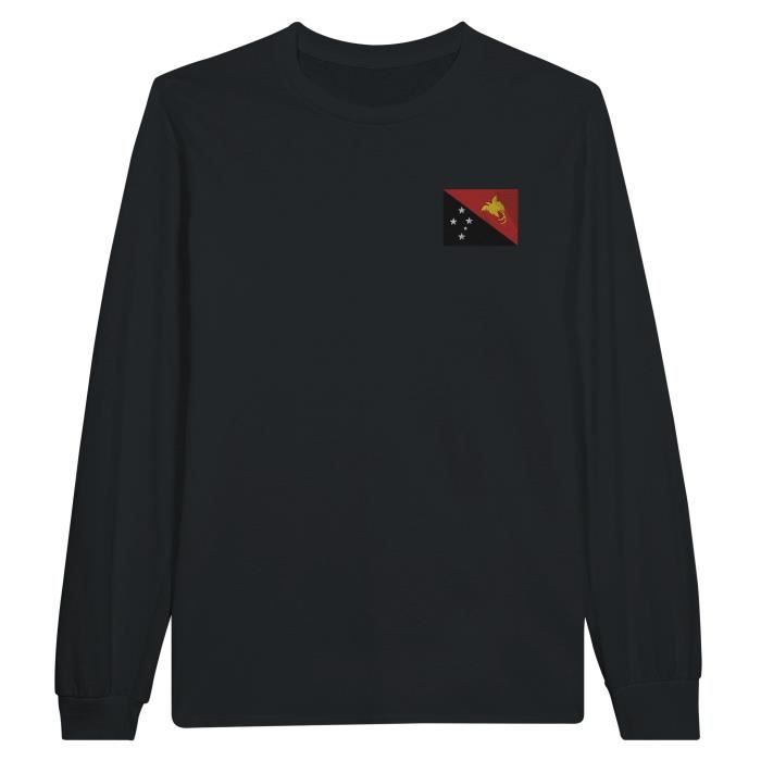 T-shirt à manches longues - Papouasie-Nouvelle-Guinée - Noir - 100% algodão - Broderie - Coupe classique