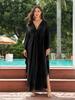Plus Size Kaftan Blue Black Solid Bohemian Printed Summer Long Beach Dress Women Homewear Outfit Swim Suit Cover Up Loose Caftan