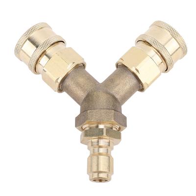 Pressure Washer Tee Splitter Coupler Brass Three Way Connector Quick Connect 3 8in Fitting for Car Washing Tool