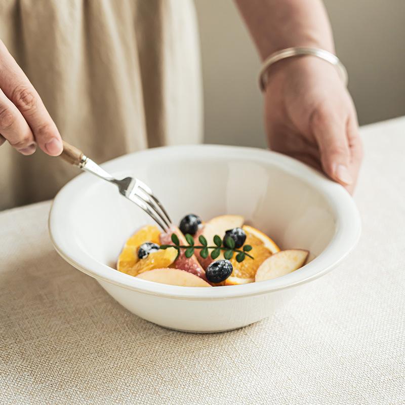 Solid Color High-End Ceramic Straw Hat Bowl Household Special-Shaped Edge Fruit Salad Bowl Tableware Bowl Restaurant Dessert Bowl
