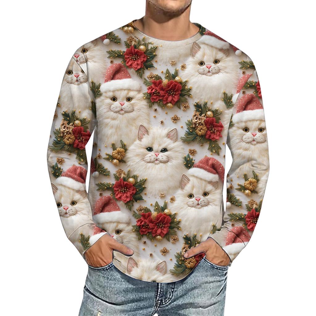 Men's Christmas Printed Imitation Cotton Long-sleeved Shirt
