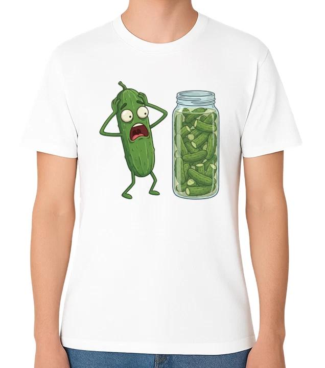 Horrified Cucumber Pickle Jar Funny Pickle Cartoon T-Shirt Food Humour Tee XXL