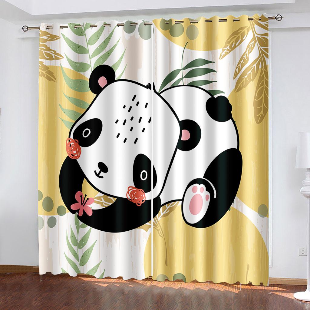 Lovely Giant Pandas Eat Bamboo Pattern Sunshade Curtains 2 Pieces For Living Room Bedroom Home Decoration