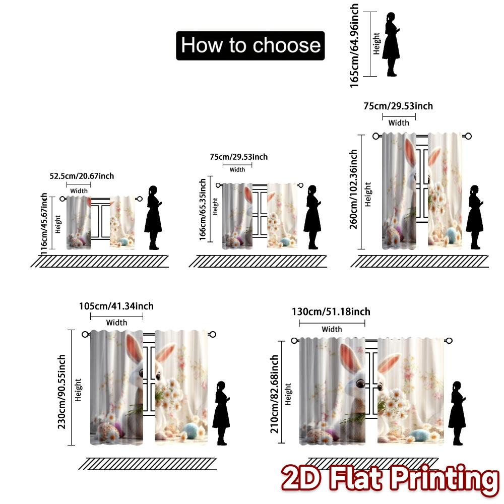 2pcs, 2D FLAT PRINTING Curtains (Without Rod) Easter Bunny Bliss Modern Fashionable Curtains Durable Polyester Curtains Outdoor