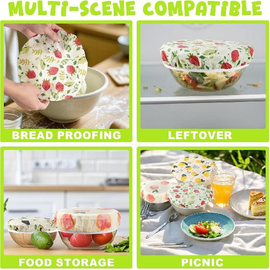 4 Pack Reble Bowl Covers for Bread Proofing, Washable Cotton Stretchable Bowl Covers, 6/8 /10/12 Inch Washable Bowl Covers for Bread Proofing