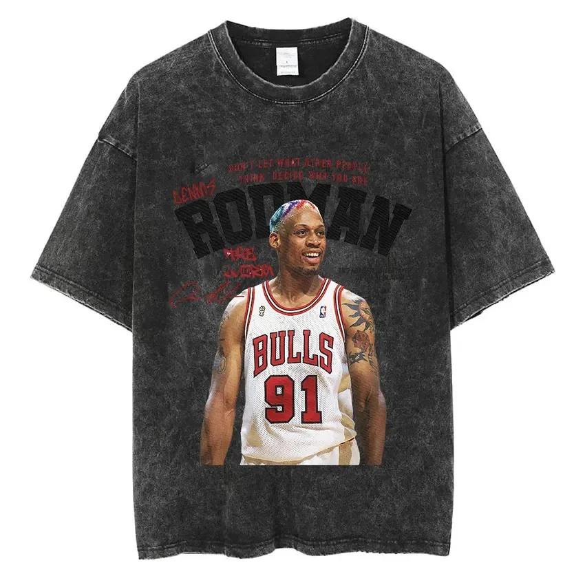 2026 Dennis Rodman Basketball Graphic T Shirt Men's Vintage Washed Short Sleeve T-shirts Men Men Hip Hop T-Shirt Streetwear