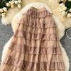 Summer Women Elegant Ruffles Mesh Tulle Cake Long Maxi Skirt