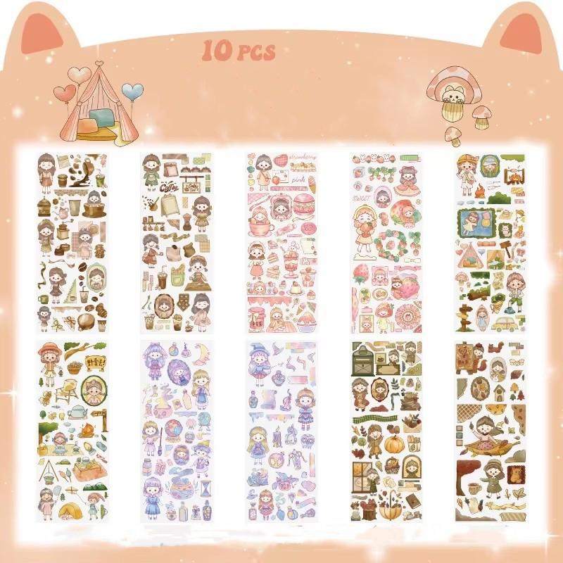 10 Sheets/set Kawaii Scrapbooking Bicycle Decals Gift Frog Students Cartoon Stationery PET Diary Stickers Notebook Cute Girls