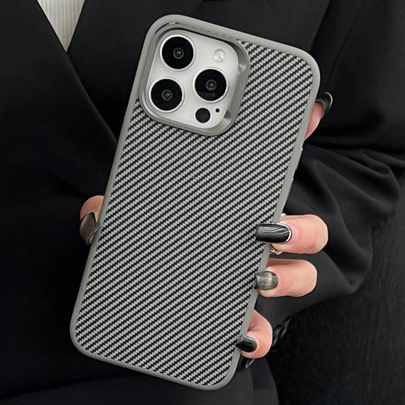 Luxury Carbon Fiber Pattern Matte Phone Case for iPhone 14 12 13 15 Pro Max Cases Kevlar Texture Metal Lens Protector Soft Cover