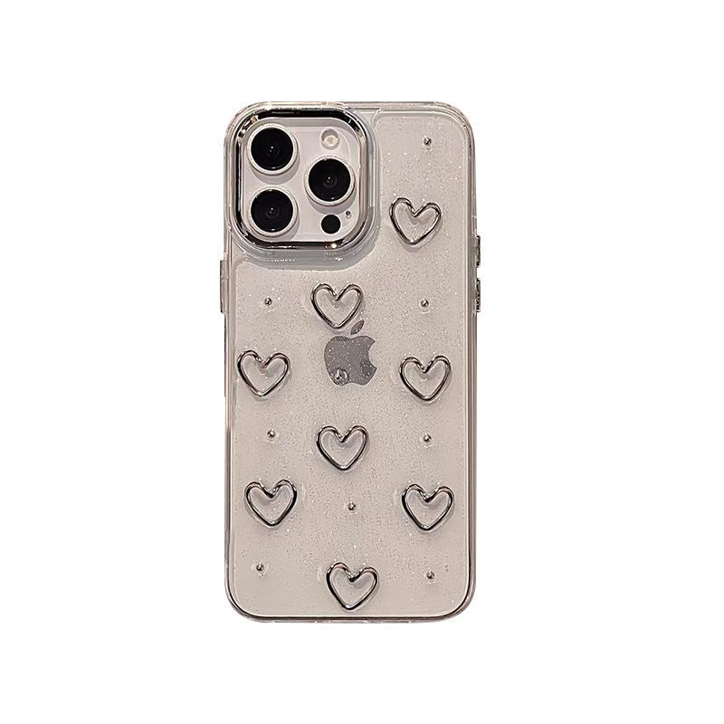 Hollow Love Phone Case For iPhone17promax Beads Decorated 14 Transparent For Apple 15 Soft Case