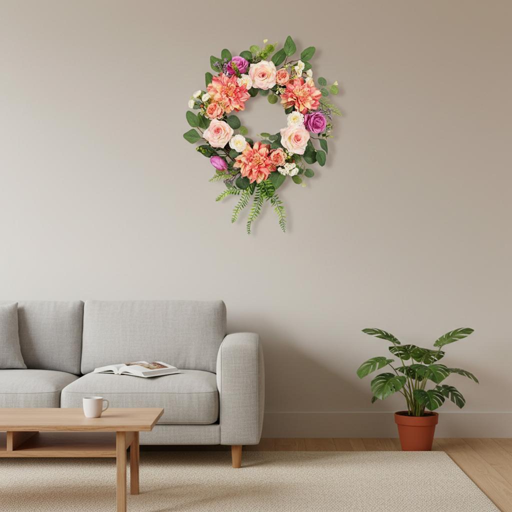 3D 50cm Artificial Green Plant Wreath, Peony And Camellia Artificial Flower Wreath, Door Decoration, Wedding Decoration, Home Hanging Ornament.